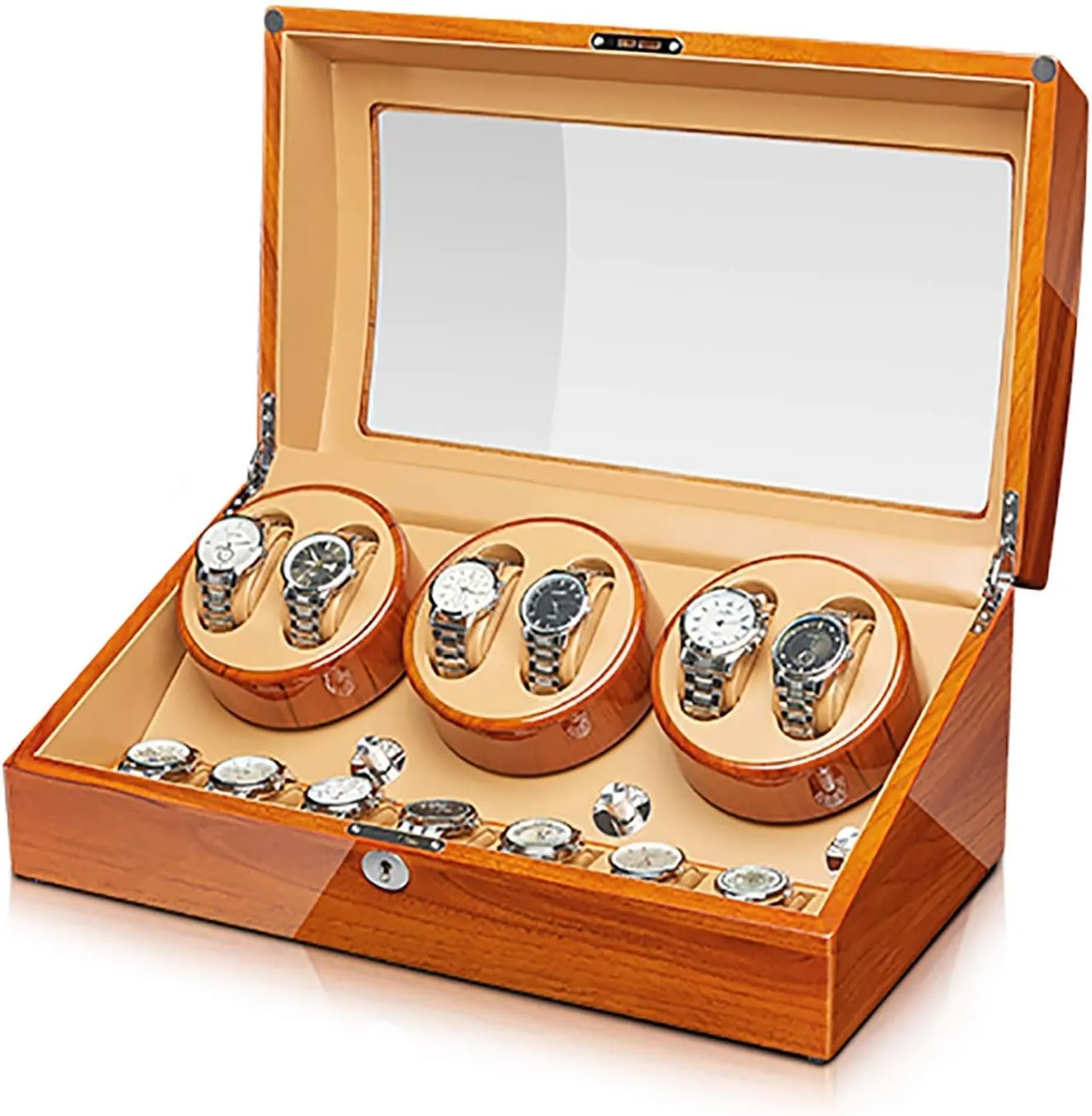 Watches Winder Silent Motor Watch Shaker Solid Wood Watch Winding Case corrosion propagate adorn participator canvass with Access Contr Watch Stand Watch Winders for Automatic Watches - Apple Wood Watches Storage Box Automatic Mechanical 