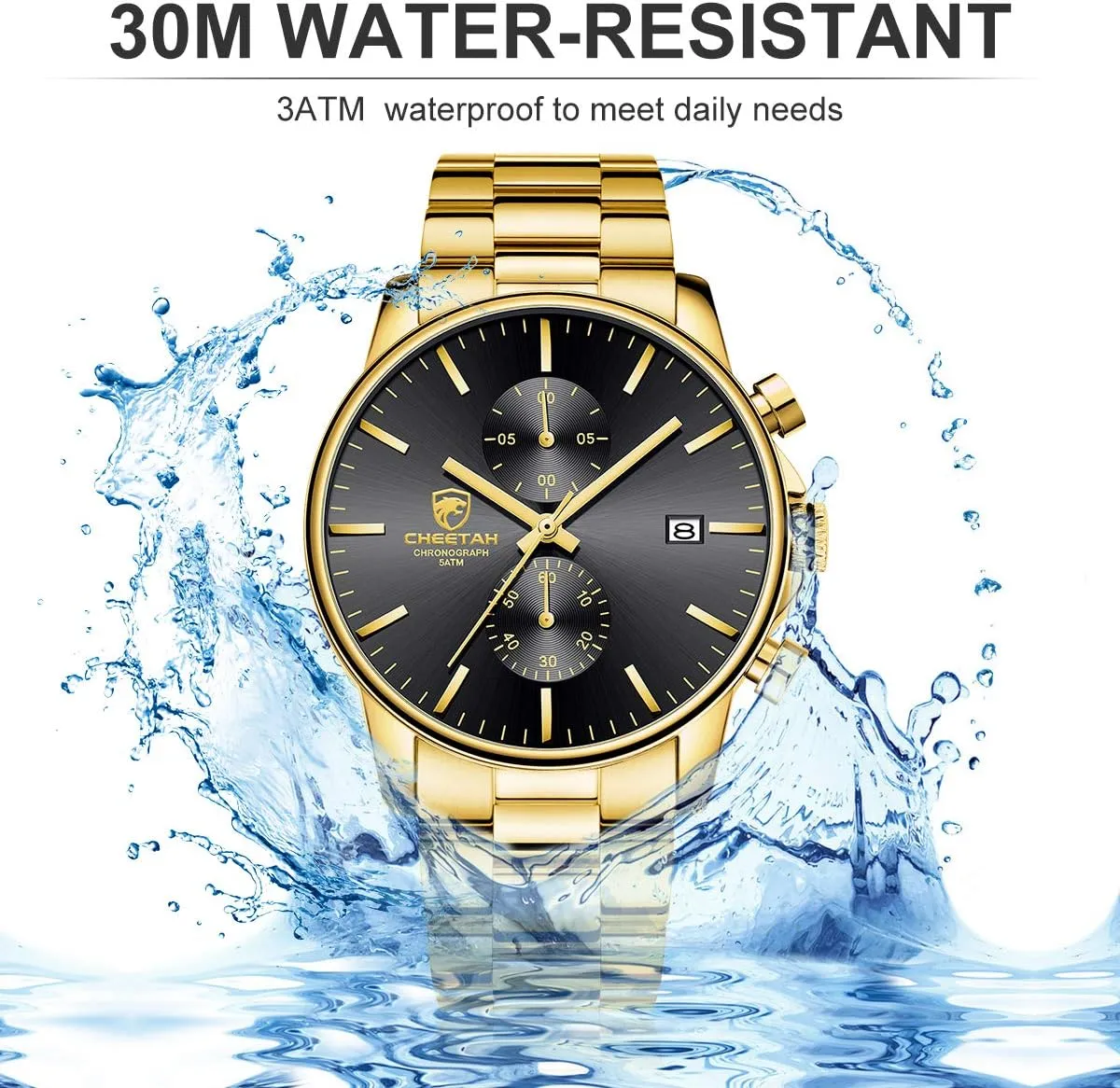 Watches with Stainless Steel Waterproof Chronograph Quartz Watch for Men, Auto Date seafarer GOLDEN HOUR Fashion Business Mens 