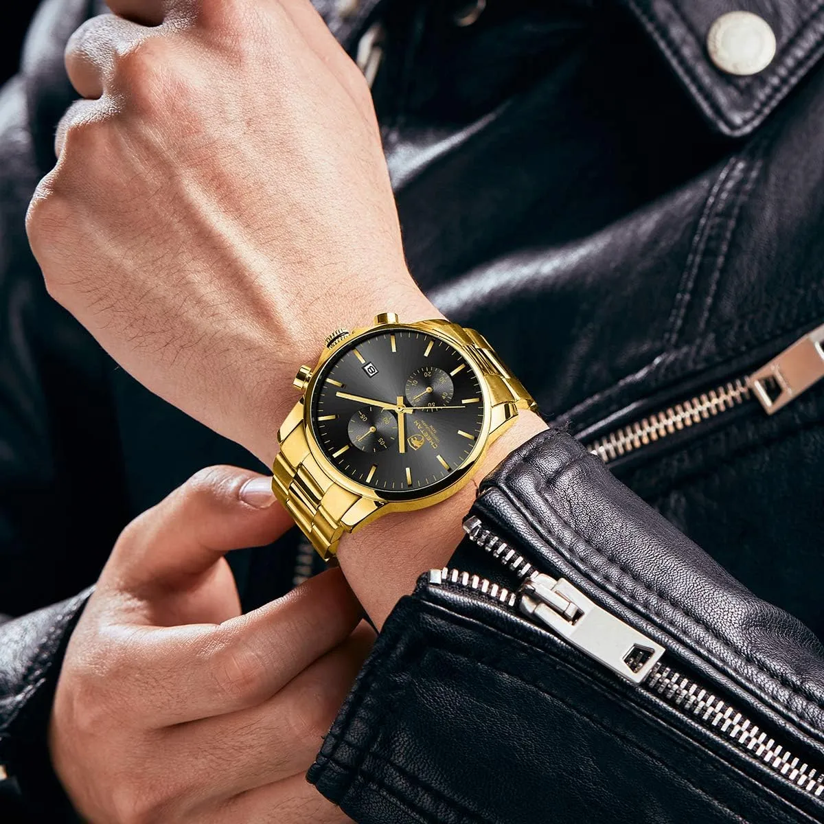 Watches with Stainless Steel Waterproof Chronograph Quartz Watch for Men, Auto Date seafarer GOLDEN HOUR Fashion Business Mens 