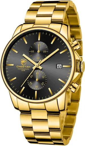 Watches with Stainless Steel Waterproof Chronograph Quartz Watch for Men, Auto Date seafarer GOLDEN HOUR Fashion Business Mens 