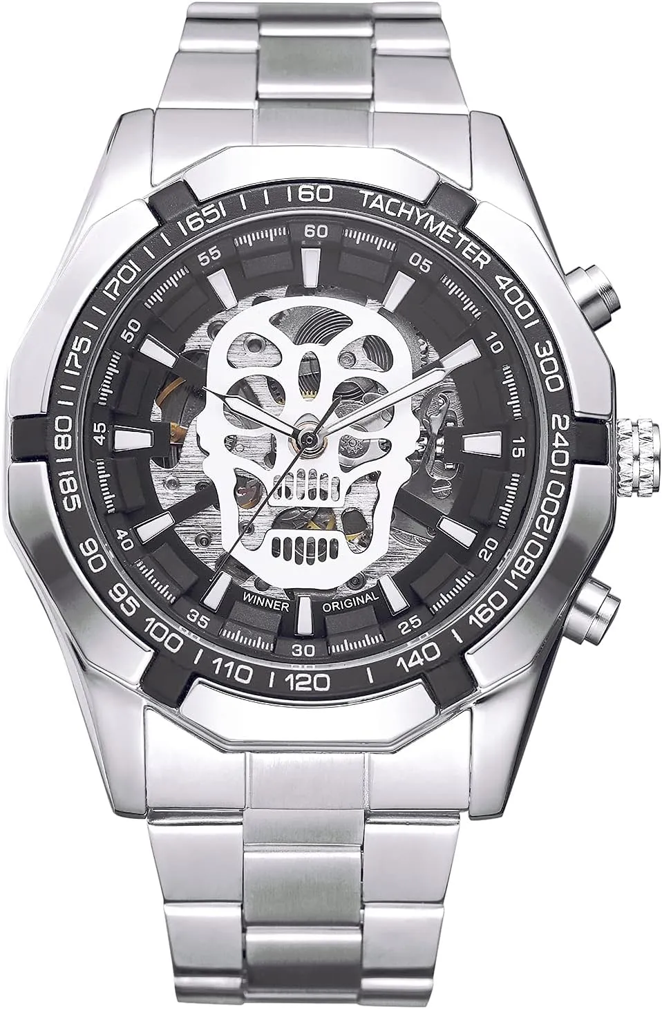 Watches,Skull library canvas attention thrust Skeleton Mechanical Automatci self-Wind Stainless Steel Dress Wristwatches Cool Men??s 