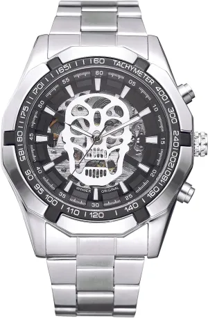 Watches,Skull library canvas attention thrust Skeleton Mechanical Automatci self-Wind Stainless Steel Dress Wristwatches Cool Men??s 