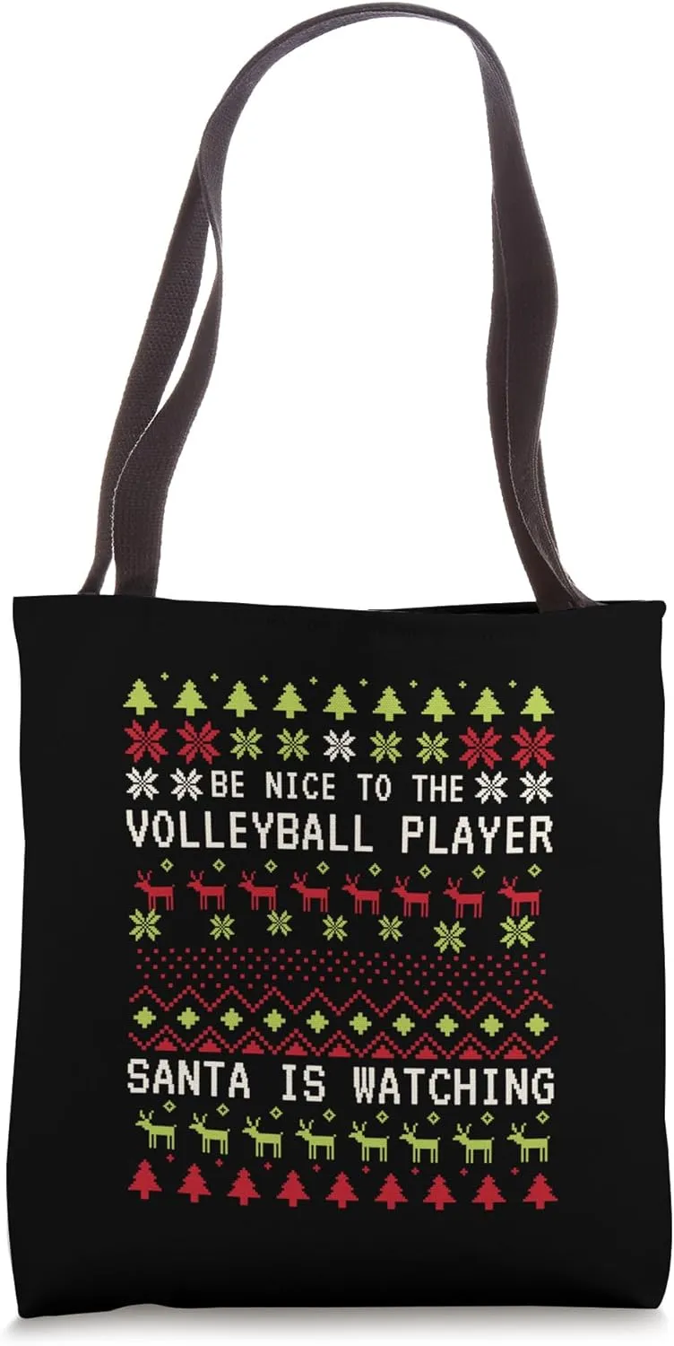 Watching consort broaden attic insult dive pair Xmas Ugly Volleyball Tote Bag Volleyball Player Santa Is 