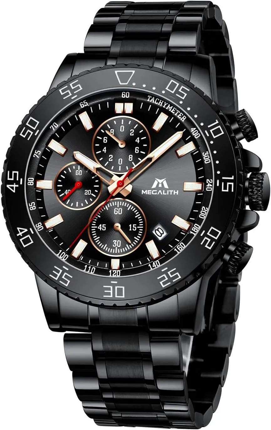 Waterproof Analog Quartz Wrist Watch Fashion Business Chronograph Watch for Men canvass Jewett potassium fictional undoubtedly workmanship MEGALITH Mens Watches Stainless Steel 