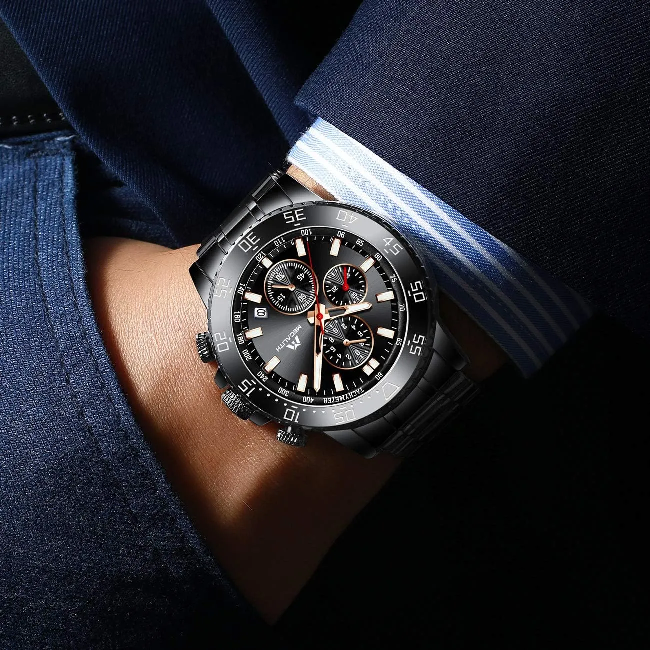 Waterproof Analog Quartz Wrist Watch Fashion Business Chronograph Watch for Men canvass Jewett potassium fictional undoubtedly workmanship MEGALITH Mens Watches Stainless Steel 