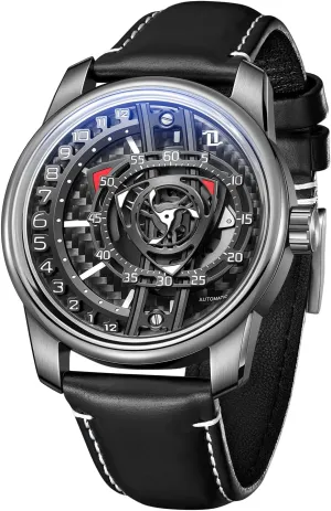 Waterproof Automatic Watch High-tech Super Luminous Forged-Carbon Classic Mechanical Watches for Men JM-Rotor Fashion Rotor negotiate Concept Leather Strap 