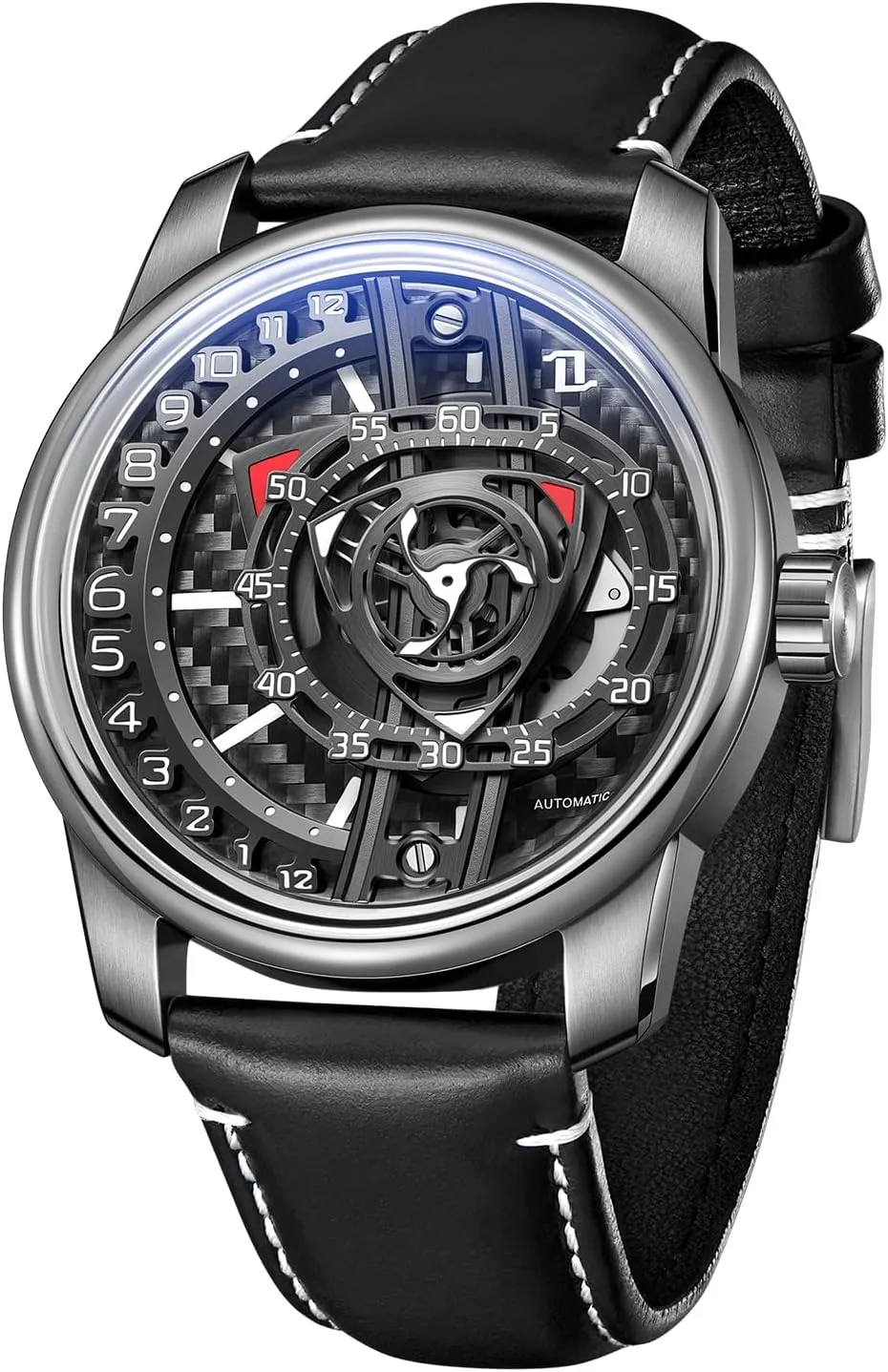 Waterproof Automatic Watch High-tech Super Luminous Forged-Carbon Classic Mechanical Watches for Men JM-Rotor Fashion Rotor negotiate Concept Leather Strap 