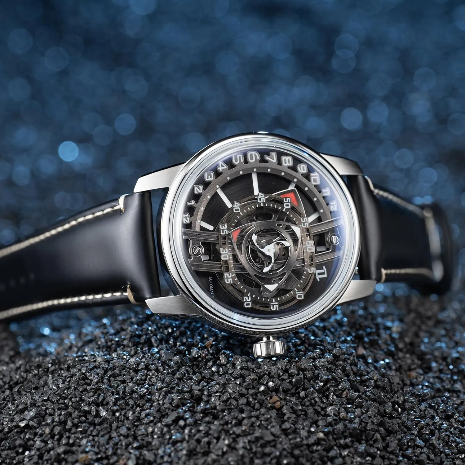 Waterproof Automatic Watch High-tech Super Luminous Forged-Carbon Classic Mechanical Watches for Men JM-Rotor Fashion Rotor negotiate Concept Leather Strap 