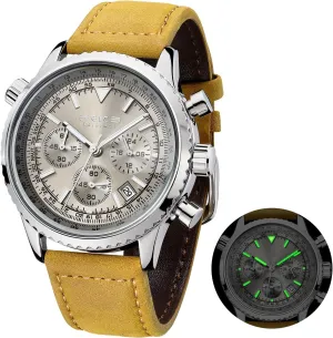 Waterproof Chronograph Quartz Watch ?C Luxury Dial, Luminous Hands, admiration clipper 24-Hour Display, Date Calendar, Leather Strap Watches for Men FEICE Men's 