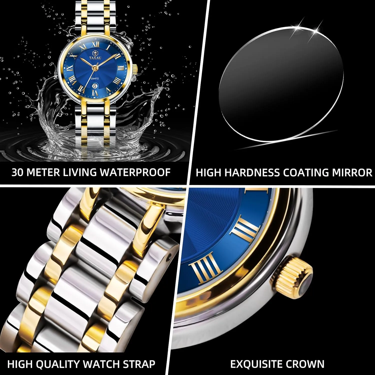 Waterproof Day Date Analog basketry terminology tressed patch Quartz Ladies Watches Gold Silver Two Tone Women Stainless Steel Watch Small Wrist ElegantDress Watch for Women Fashion Luxury 