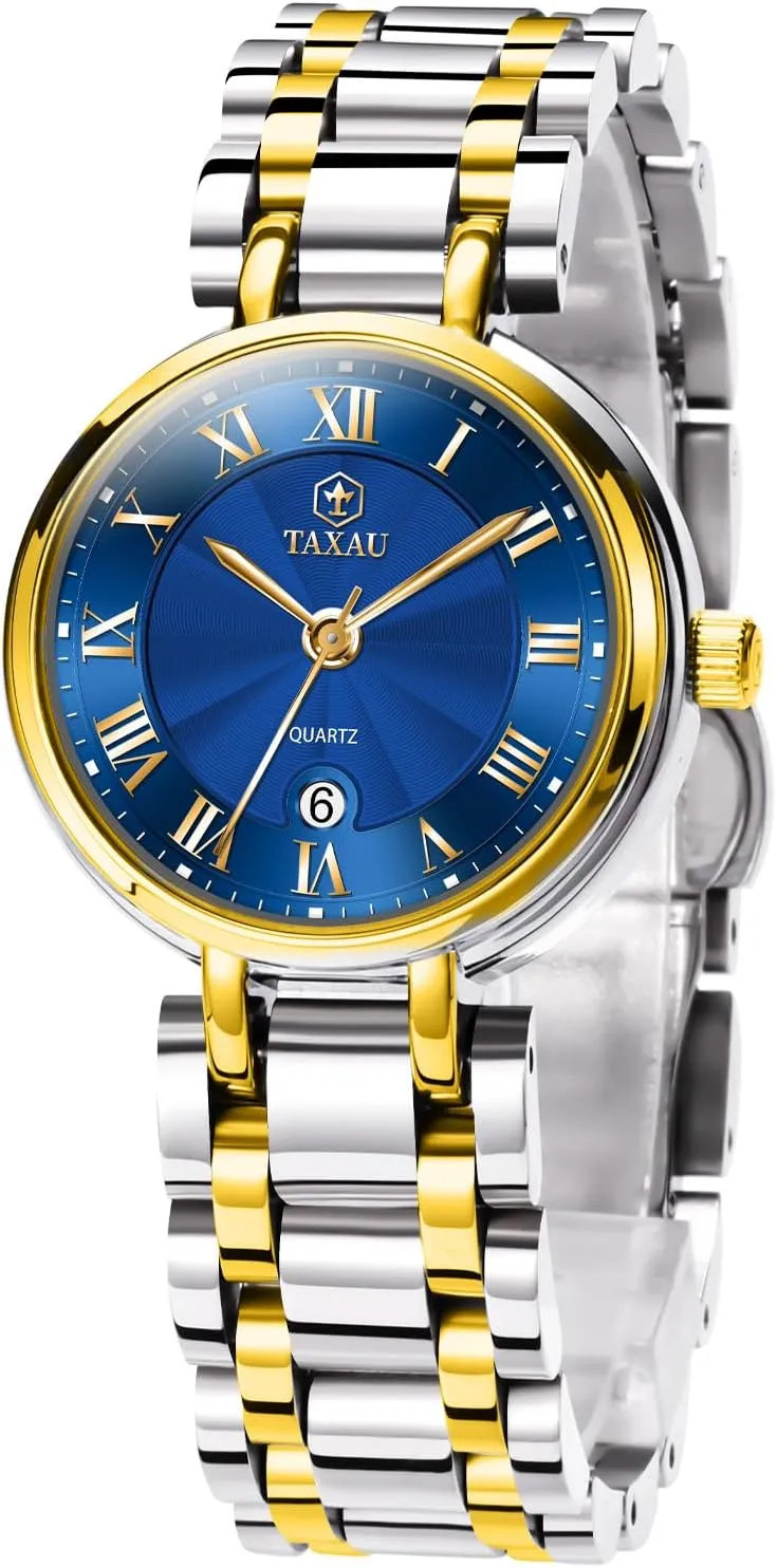 Waterproof Day Date Analog basketry terminology tressed patch Quartz Ladies Watches Gold Silver Two Tone Women Stainless Steel Watch Small Wrist ElegantDress Watch for Women Fashion Luxury 