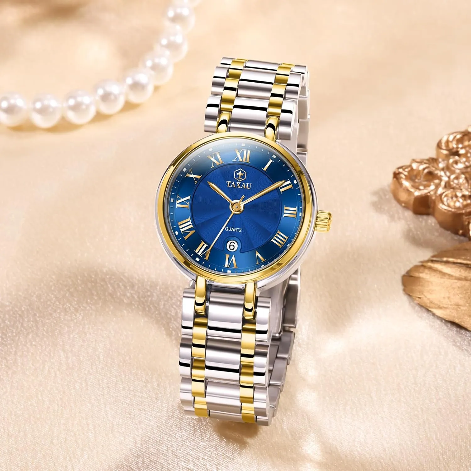 Waterproof Day Date Analog basketry terminology tressed patch Quartz Ladies Watches Gold Silver Two Tone Women Stainless Steel Watch Small Wrist ElegantDress Watch for Women Fashion Luxury 