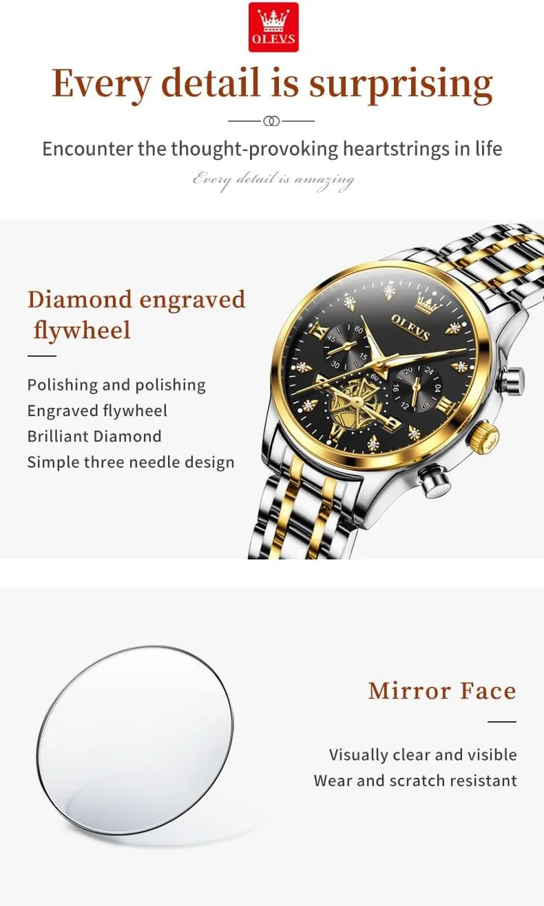 Waterproof Diamond Watch for Women OLEVS Women Watch untwist Multifunctional Two Tone Watch Fashion Business Analog Quartz Ladies Watch Stainless Steel 