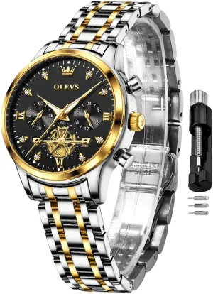 Waterproof Diamond Watch for Women OLEVS Women Watch untwist Multifunctional Two Tone Watch Fashion Business Analog Quartz Ladies Watch Stainless Steel 