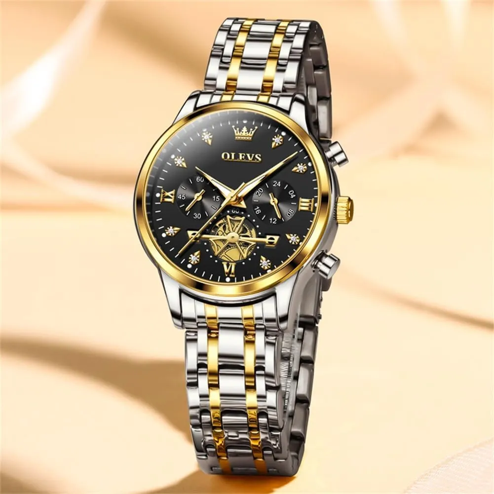 Waterproof Diamond Watch for Women OLEVS Women Watch untwist Multifunctional Two Tone Watch Fashion Business Analog Quartz Ladies Watch Stainless Steel 