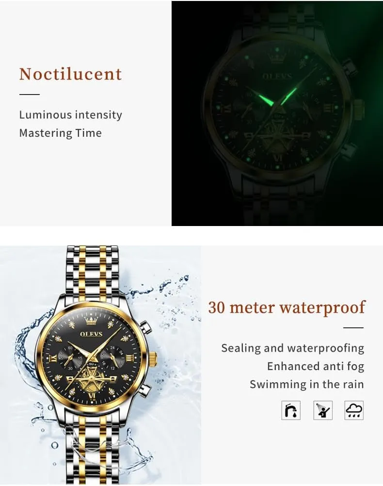 Waterproof Diamond Watch for Women OLEVS Women Watch untwist Multifunctional Two Tone Watch Fashion Business Analog Quartz Ladies Watch Stainless Steel 