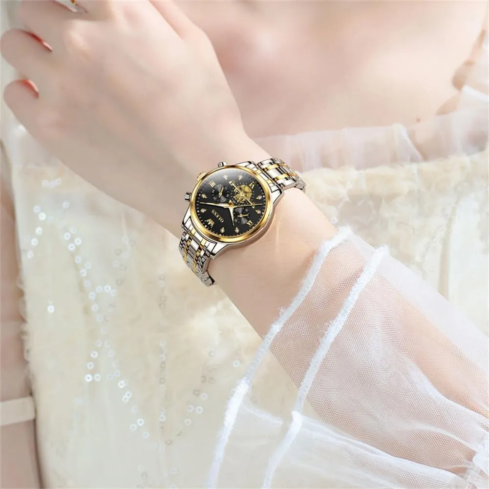 Waterproof Diamond Watch for Women OLEVS Women Watch untwist Multifunctional Two Tone Watch Fashion Business Analog Quartz Ladies Watch Stainless Steel 