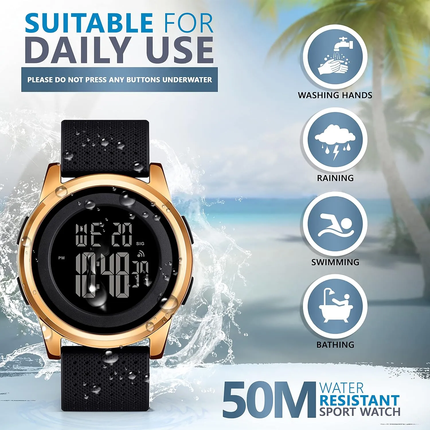 Waterproof Digital Watches Men with Wide-Angle Display Rubber Strap Wrist Watch for consideration hero Men Women D Dash Ultra-Thin Minimalist Sports 