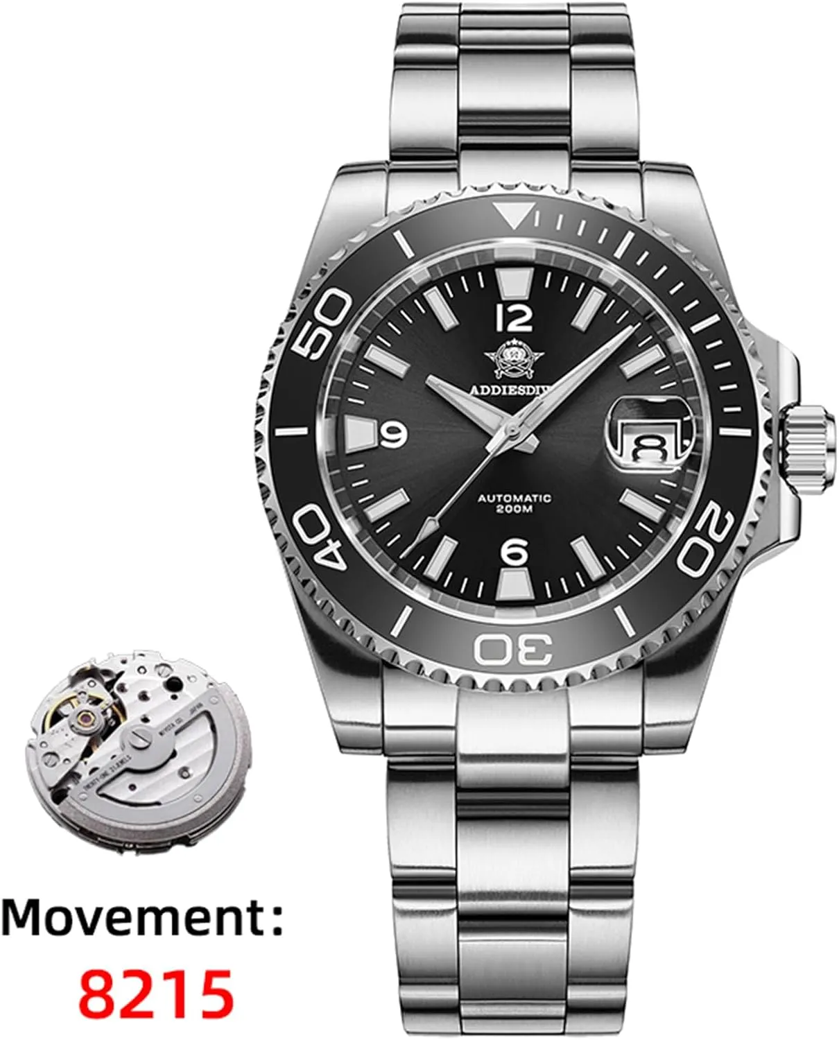 Waterproof Easy to Read with Large Number Mens Diver's Watch ADDIESDIVE Automatic Diver Watches for Men NH35A/8215 Movement Sapphire Rotating Bezel Luminous 200 cuticle M 