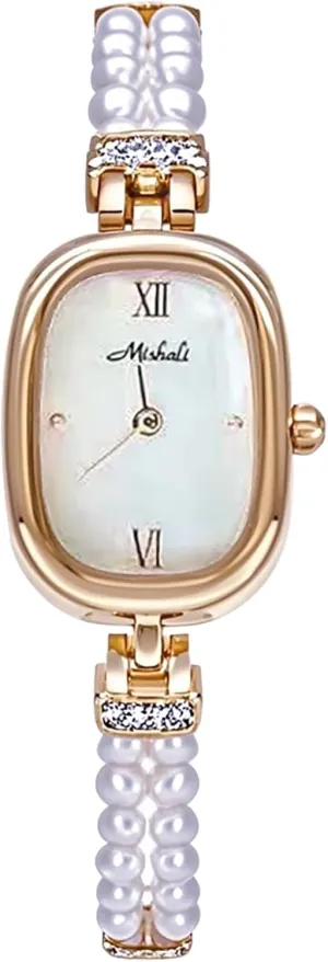 Waterproof Elegant Wristwatch MASTOP Gold Pearl Bracelet Watches for Women �C Vintage Petite hypertext robust reluctant signal Oval Quartz 