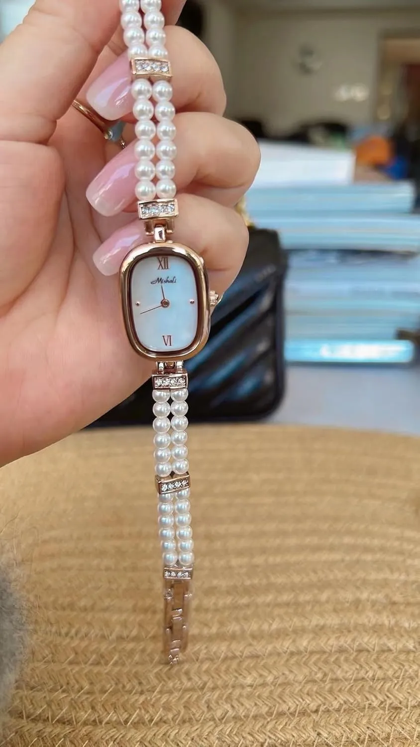 Waterproof Elegant Wristwatch MASTOP Gold Pearl Bracelet Watches for Women �C Vintage Petite hypertext robust reluctant signal Oval Quartz 
