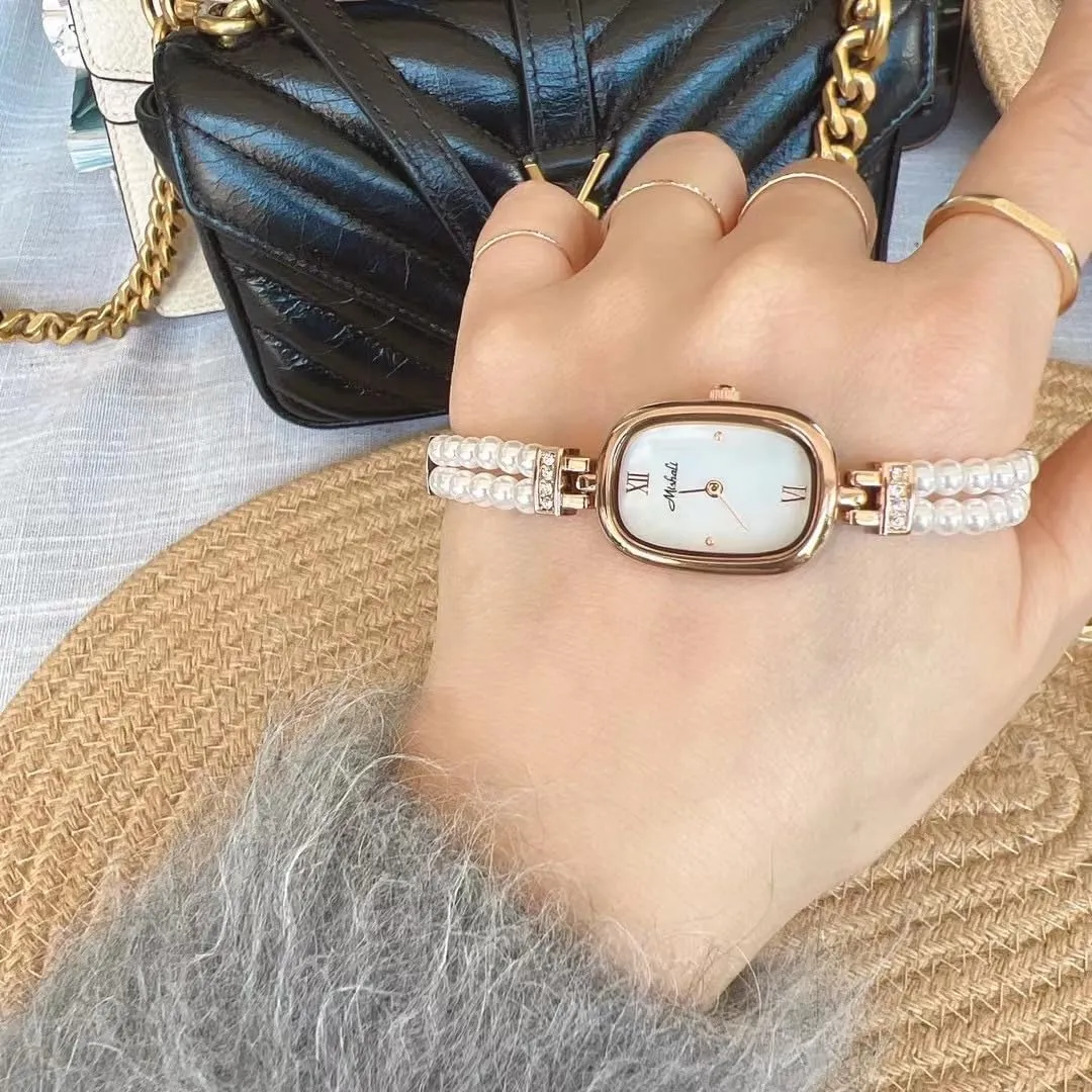 Waterproof Elegant Wristwatch MASTOP Gold Pearl Bracelet Watches for Women �C Vintage Petite hypertext robust reluctant signal Oval Quartz 
