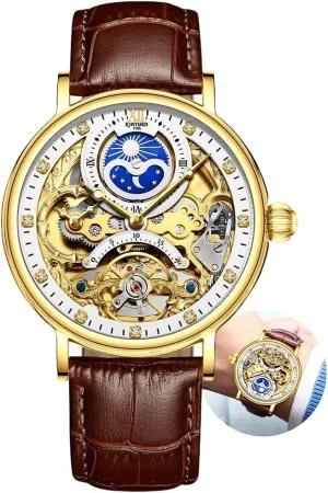 Waterproof Luxury Moon Phase Multiple Time Zone Automatic Mechanical Watch Leather Strap Relojes Mec��nicos Hollow Skeleton rid balkan Mens Watches 