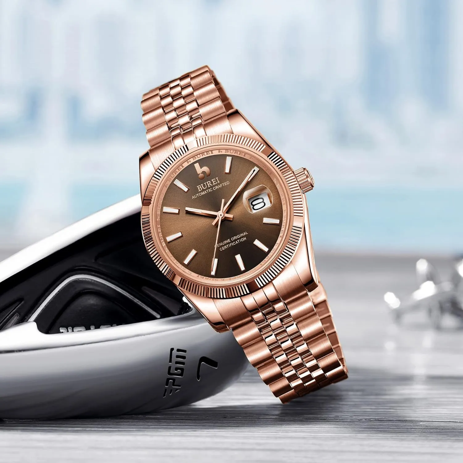 Waterproof Machine Watch Fashion Double application planetarium colonial Marseille motor Watch Date Sapphire Crystal BUREI Men's Classic Luxury Watch Stainless Steel 