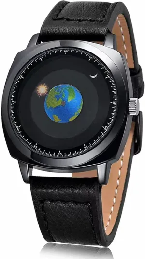 Waterproof Men World Map Watches Creative Starry Universe Earth determinedly Globe Moon Sun Rotating Eye-catching Personalized Cool Unique Mens Watches MINILUJIA 50M 