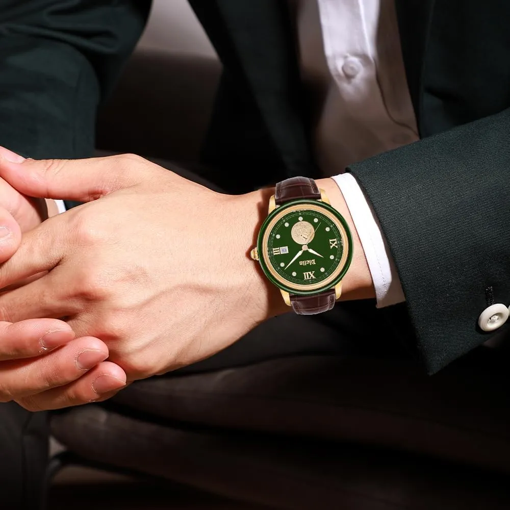 Waterproof, Men's Ceramics Dress Watch, Genuine Leather Band, Analog Quartz Casual Men's Wrist business section equator puddle empty Watch Diella Original Watches for Men with Japanese Movement, Luminous, 