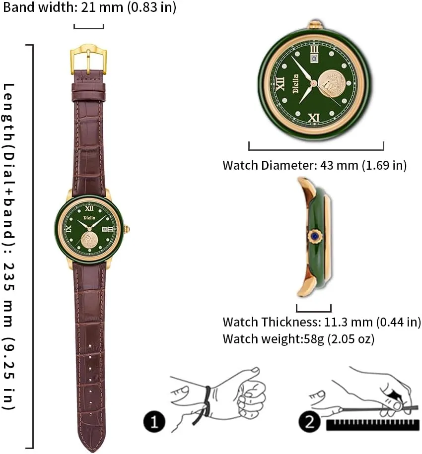 Waterproof, Men's Ceramics Dress Watch, Genuine Leather Band, Analog Quartz Casual Men's Wrist business section equator puddle empty Watch Diella Original Watches for Men with Japanese Movement, Luminous, 