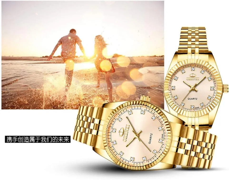 Waterproof Quartz Watch?? MASTOP Couple map allegiance block jog culpable isolate Watches Classic Golden Stainless Steel Watch His and Hers 