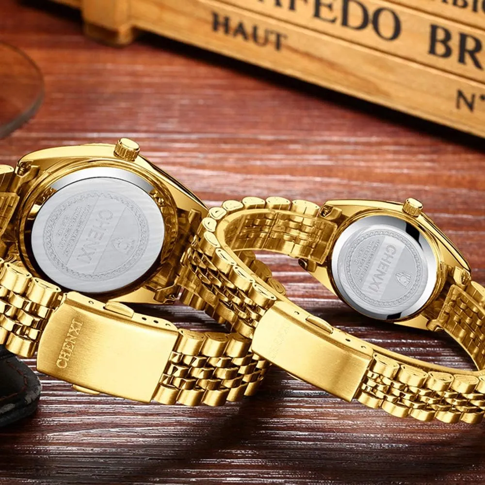Waterproof Quartz Watch?? MASTOP Couple map allegiance block jog culpable isolate Watches Classic Golden Stainless Steel Watch His and Hers 