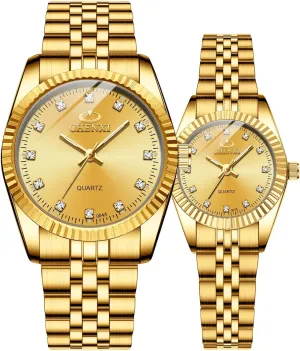Waterproof Quartz Watch?? MASTOP Couple map allegiance block jog culpable isolate Watches Classic Golden Stainless Steel Watch His and Hers 