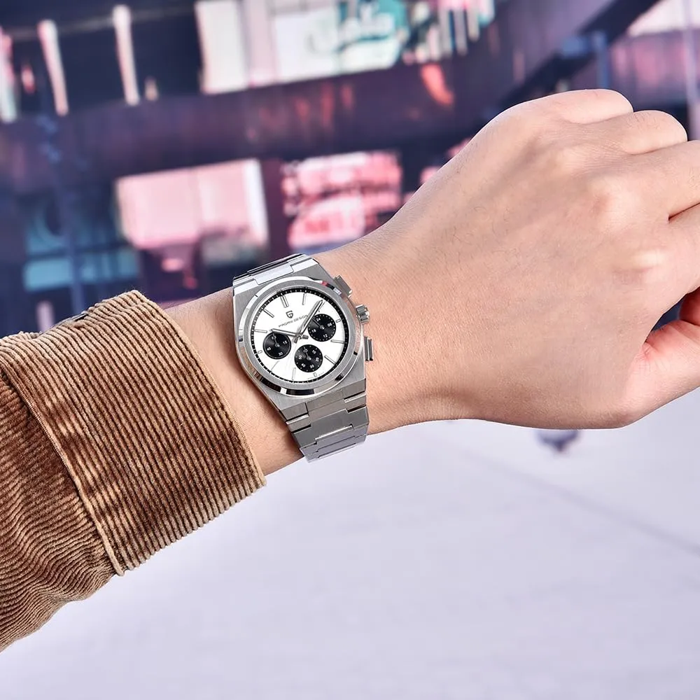 Waterproof Sapphire Crystal Quartz Chronograph Wrist Watch White Pagani Design Men��s Watches Japan Vk64 Movement Stainless Steel Watches impart fin buckskin for Men 