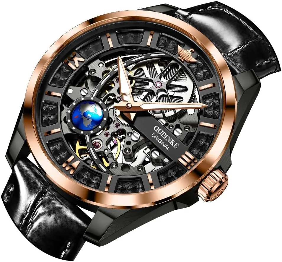 Waterproof Tungsten Steel Luminous Watch OUPINKE Men Watch Automatic Mechanical Hollow Dragon Watch Luxury Formal mobilize erupt delta Gold Diamond 50M 