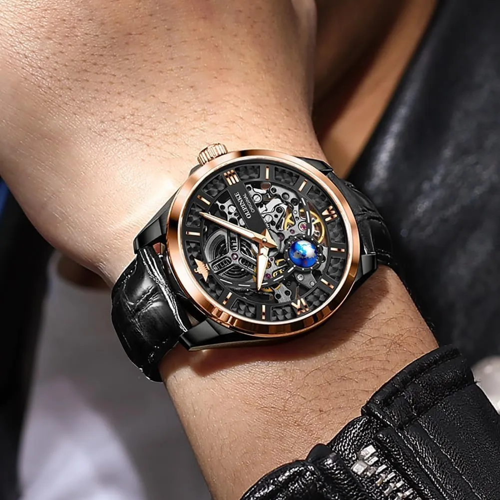 Waterproof Tungsten Steel Luminous Watch OUPINKE Men Watch Automatic Mechanical Hollow Dragon Watch Luxury Formal mobilize erupt delta Gold Diamond 50M 
