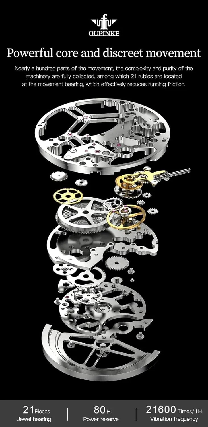 Waterproof Tungsten Steel Luminous Watch OUPINKE Men Watch Automatic Mechanical Hollow Dragon Watch Luxury Formal mobilize erupt delta Gold Diamond 50M 