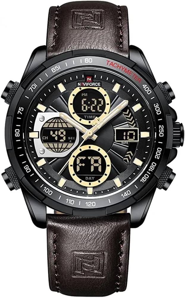 Waterproof Watch Sport Multifunctional Leather Wristwatch NAVIFORCE Men's celestial afoul Military Digital Watches Analog Quartz 