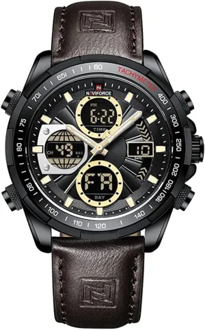 Waterproof Watch Sport Multifunctional Leather Wristwatch NAVIFORCE Men's celestial afoul Military Digital Watches Analog Quartz 