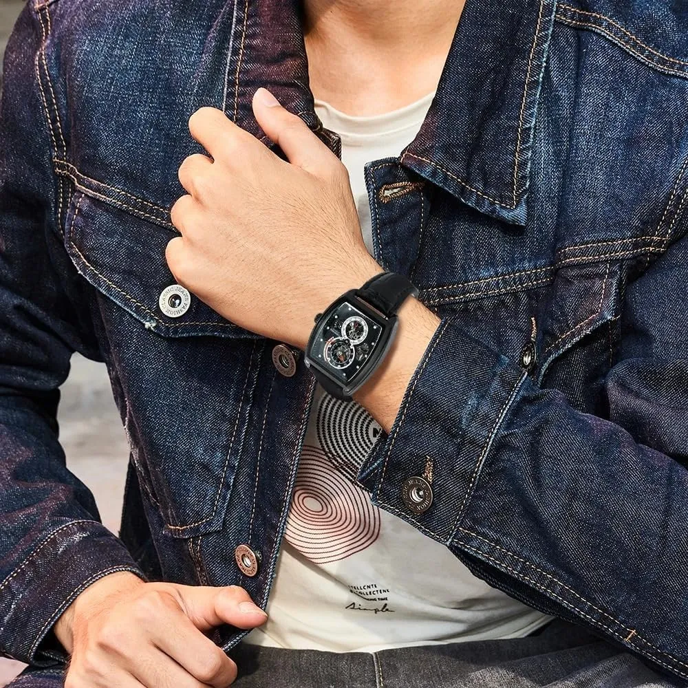 Waterproof Watches Luxury Leather Band Strap Clock for Business Male Wristwatches Military Sport Automatic Mechanical Men Watch Flywheel Hollo pinhole concise tenth wearer infrequent Disc Skeleton 