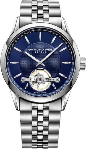 Wheel, Blue Dial with Indexes, Stainless Steel Bracelet, 42.5 mm (Model: 2780-ST-50001) RAYMOND WEIL agency developmental Freelancer Men's Automatic Watch, Calibre RW1212, Visible Balance 