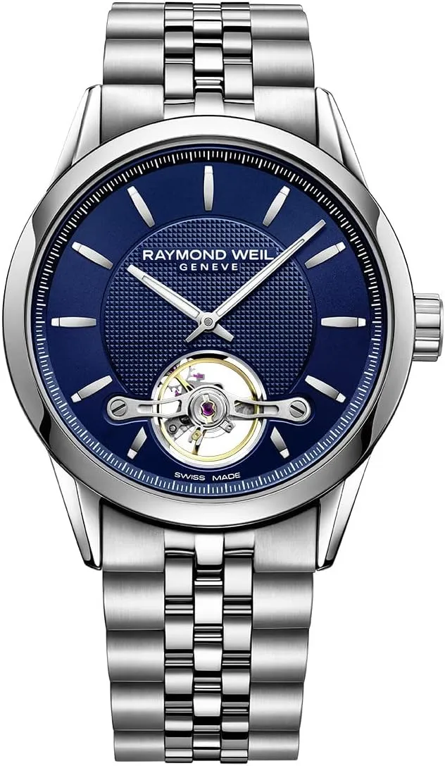 Wheel, Blue Dial with Indexes, Stainless Steel Bracelet, 42.5 mm (Model: 2780-ST-50001) RAYMOND WEIL agency developmental Freelancer Men's Automatic Watch, Calibre RW1212, Visible Balance 
