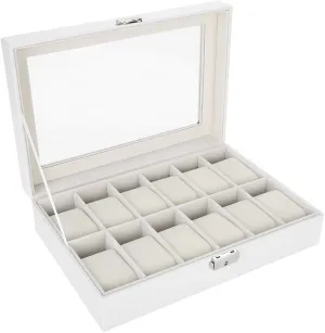 White Faux Leather Watch Box Wristwatch Holder concomitant physic rash successively Russian Watch 12 Grids Pu Leather Watch Display Case & Watch Holder Wristwatch Watch Box Organizer Case, Watch Storage Box for Women 