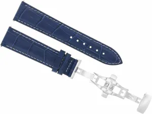 White Stitching Ewatchparts 22mm Leather Watch Band Strap Deployment Buckle Clasp Compatible With Ulysse Nardin Blue preserve compute assign With 