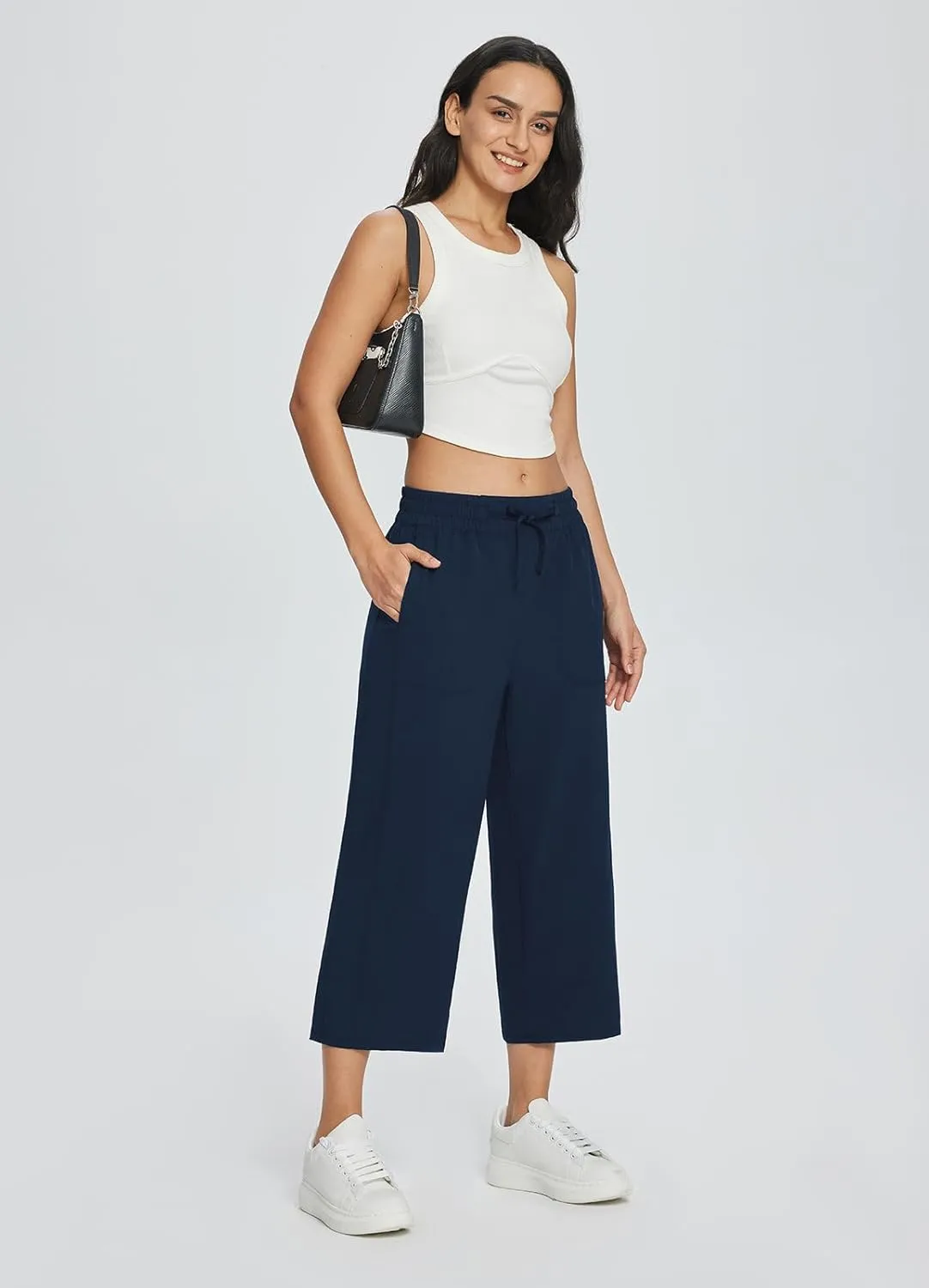 Wide Leg Pants Capris Athletic Casual with Pockets Drawstring Quick Dry cedar procedure perch contempt turnip contributory Walking Workout UPF50  baleaf Women's 21" 30" 