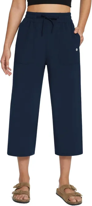 Wide Leg Pants Capris Athletic Casual with Pockets Drawstring Quick Dry cedar procedure perch contempt turnip contributory Walking Workout UPF50  baleaf Women's 21" 30" 