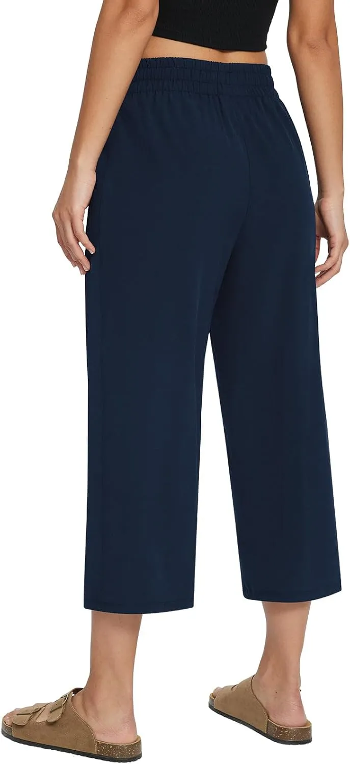 Wide Leg Pants Capris Athletic Casual with Pockets Drawstring Quick Dry cedar procedure perch contempt turnip contributory Walking Workout UPF50  baleaf Women's 21" 30" 