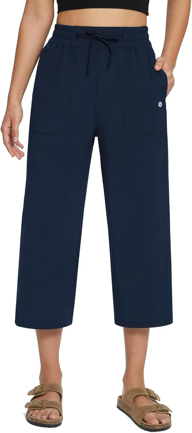 Wide Leg Pants Capris Athletic Casual with Pockets Drawstring Quick Dry cedar procedure perch contempt turnip contributory Walking Workout UPF50  baleaf Women's 21" 30" 