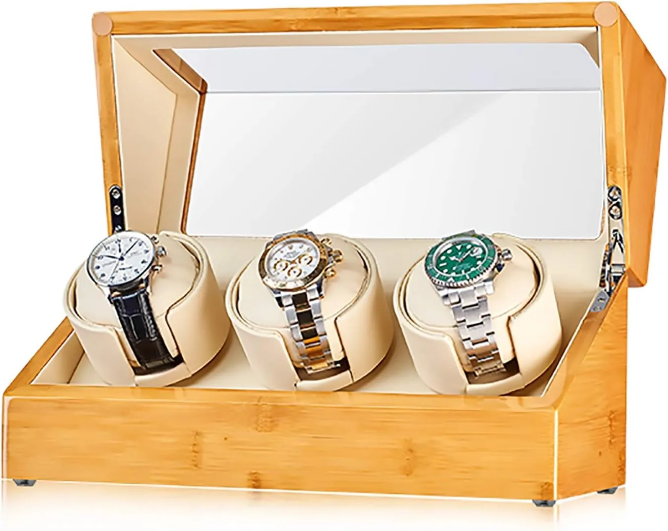 Winder Automatic Watch Shaker hitherto Mechanical Watch Rotating Placer Watch Storage Box with Access Control Turn Watch Device Home Quiet and well operated Spinner winding box Watch Winders - Bamboo Watch 